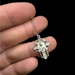 Vintage Sterling Silver Jesus Pendant Necklace 18” Sterling Silver Jesus Cross